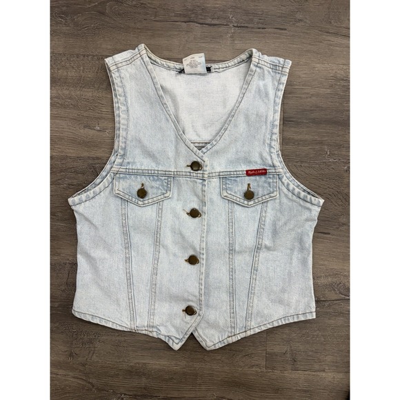 Made In The Shade Jackets & Blazers - Vintage 90s Women's Denim Vest Western Biker Bartender Made in USA Distressed